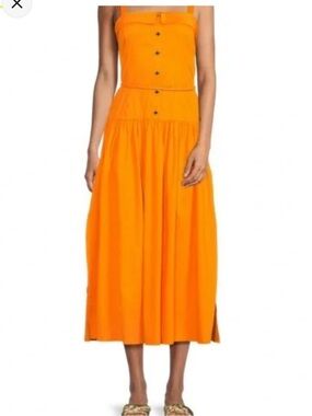 Karl Lagerfeld Bright Orange Midi Skirt with Front Buttons